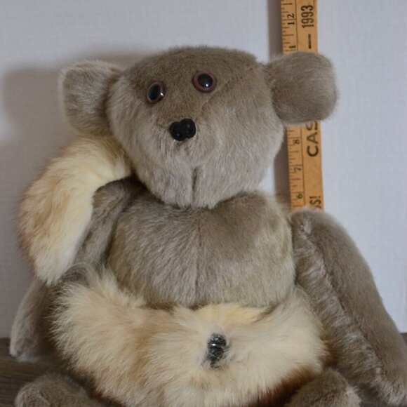 Vtg Jointed Mohair Bear with Fur Wrap - Picture 4 of 8